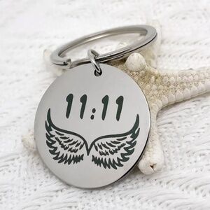Angel Number 11:11 Stainless Steel Keychain with Wings Design